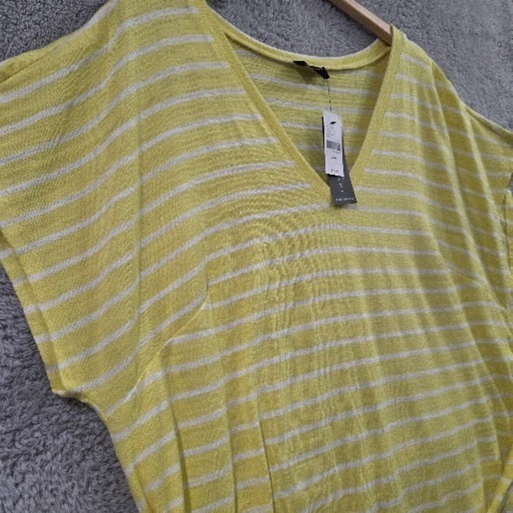 Lane Bryant Dress 26/28 Yellow White Stripe V-Neck Belted T-Shirt Dress Plus NWT - Picture 9 of 11
